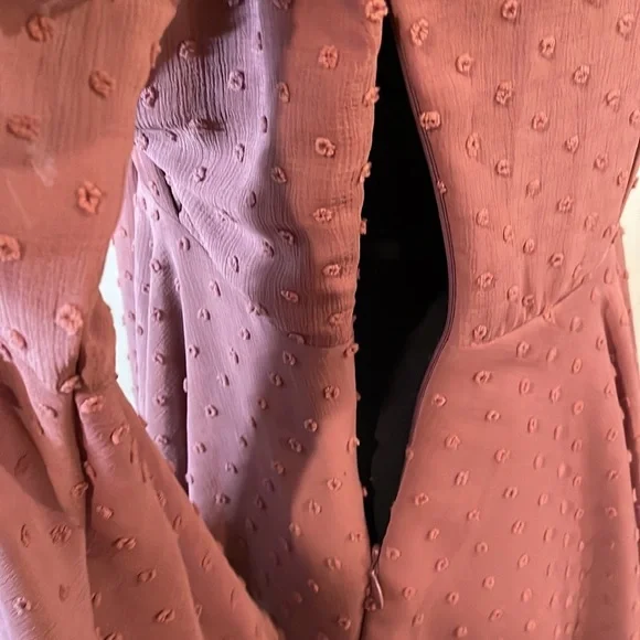 Altar’d State “Gigi” Dress. Chiffon Dots Sheath Dress W/Bell sleeves. Berry - Picture 8 of 12